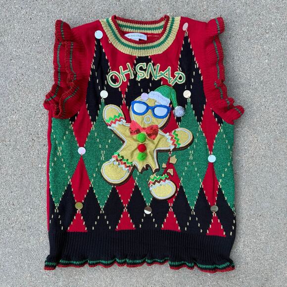 OH SNAP Gingerbread Man 99 Jane Street Medium Sleeveless Ugly Christmas Sweater - Picture 1 of 7